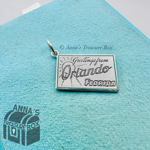 Tiffany & Co. 925 Silver Blue Enamel Orlando Postcard Charm (bx, pch, rbbn)