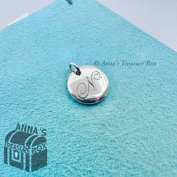 Tiffany & Co. 925 Silver Notes Letter Initial N Round Disc Charm (box)