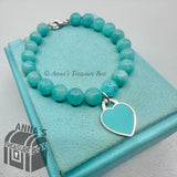Tiffany & Co. 925 Silver 8mm Amazonite Blue Heart 7.25" Bracelet (pouch)