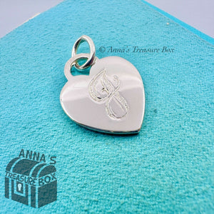 Tiffany & Co. 925 Silver Engraved 'J' Heart Tag Charm Pendant