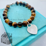 Tiffany & Co. 925 Silver 8mm Tiger Eye Small RTT Heart 7.25" Bracelet (pouch)