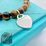 Tiffany & Co. 925 Silver 8mm Tiger Eye Small RTT Heart 7.25" Bracelet (pouch)