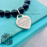 Tiffany & Co. 925 Silver RTT Heart Tag 8mm Black Onyx 7.75" Bracelet (pouch)