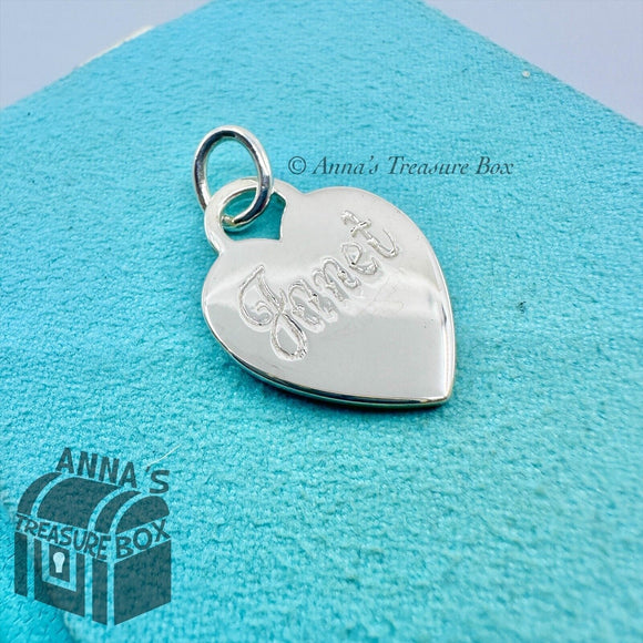 Tiffany & Co. 925 Silver Engraved JANET Heart Tag Charm Pendant