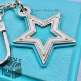 Tiffany & Co. 925 Silver And Blue Leather Star Key Holder Keychain (bx, pch, rbn