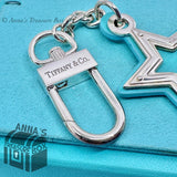 Tiffany & Co. 925 Silver And Blue Leather Star Key Holder Keychain (bx, pch, rbn