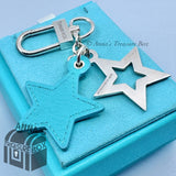 Tiffany & Co. 925 Silver And Blue Leather Star Key Holder Keychain (bx, pch, rbn