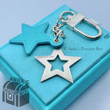 Tiffany & Co. 925 Silver And Blue Leather Star Key Holder Keychain (bx, pch, rbn