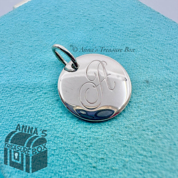 Tiffany & Co. 925 Silver LARGE Notes Letter Initial A Round Disc Charm (pouch)