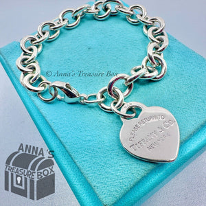 Tiffany & Co. 925 Silver MEDIUM RTT Heart Tag 7.75" Bracelet (box)