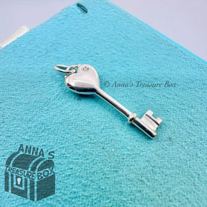 Tiffany & Co. 925 Silver Mini Diamond Heart Key Charm Pendant (pouch)