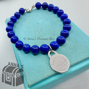 Tiffany & Co. 925 Silver 8mm Lapis Lazuli RTT Round Tag 8" Bracelet (Boxset)