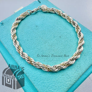 Tiffany & Co. 925 Silver 18k Yellow Gold Twist Rope 7.25" Bracelet (Pouch)