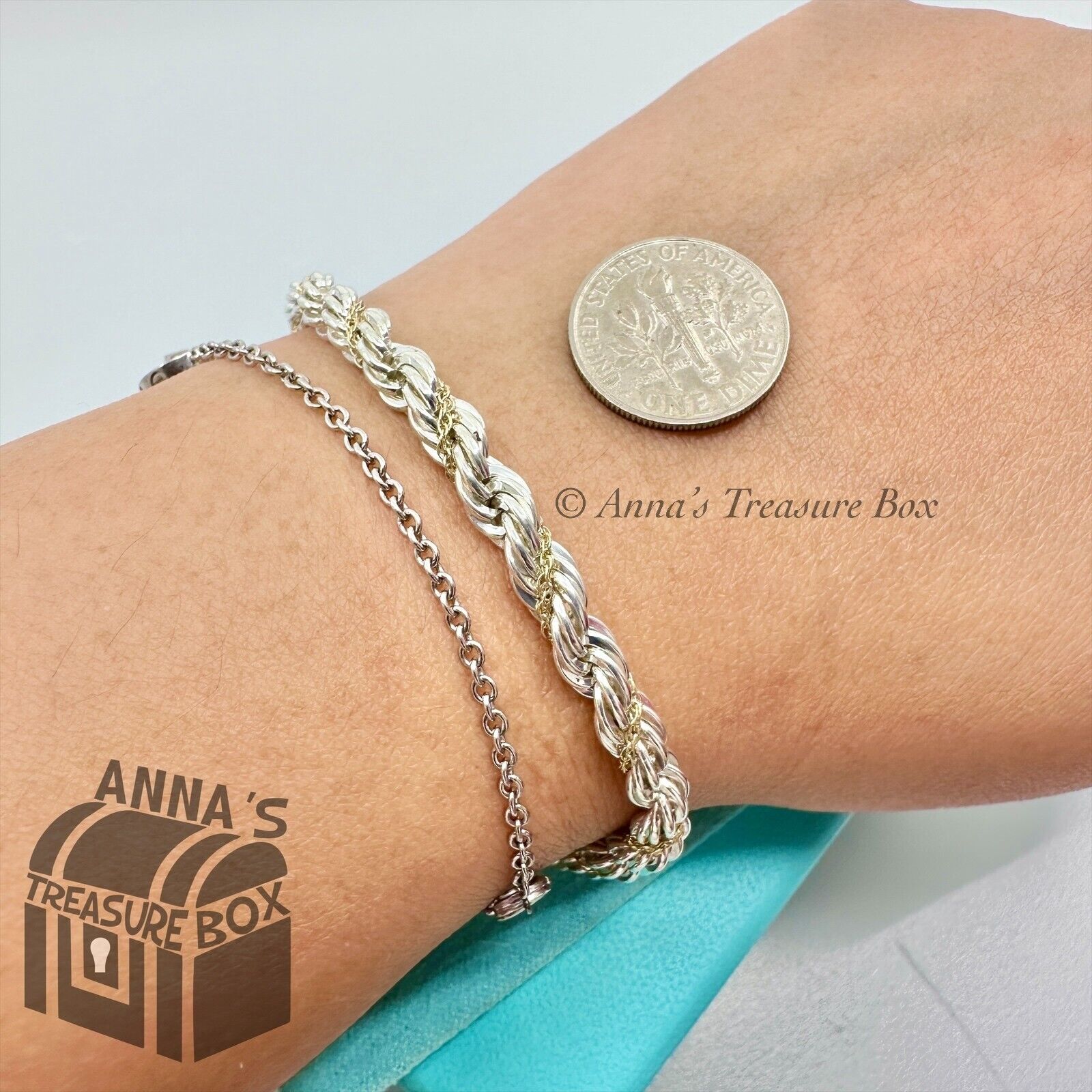 Tiffany & Co. 925 Silver 18k Yellow Gold Twist Rope 7.25