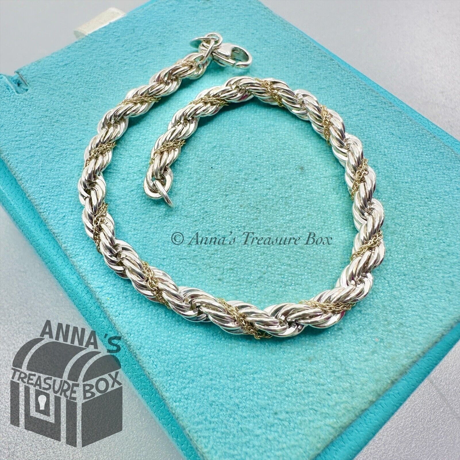 Tiffany & Co. 925 Silver 18k Yellow Gold Twist Rope 7.25