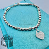 Tiffany & Co. 925 Silver 4mm Blue Mini Dangle RTT Heart 6.75" Bracelet (pch)