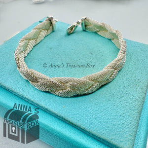 Tiffany &Co. 925 Silver Vintage Rope Mesh Braided 7" Bracelet (box, pouch, rbbn)