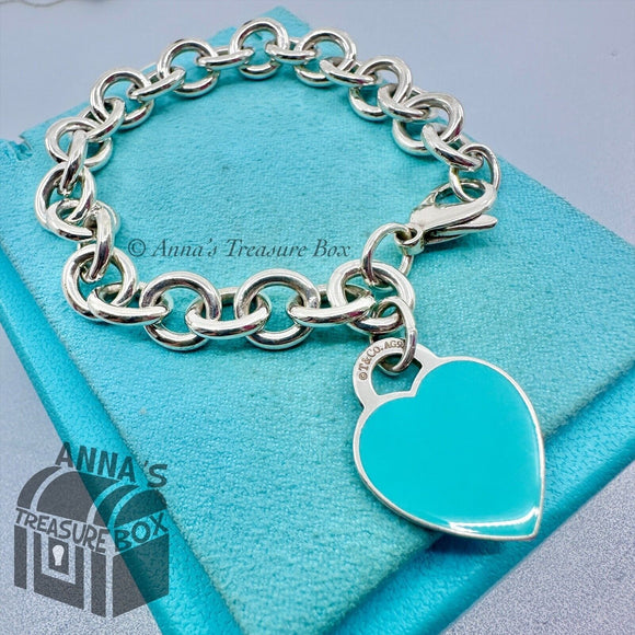 Return To Tiffany & Co. 925 Silver Blue Enamel RTT Heart 7.75