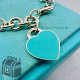 Return To Tiffany & Co. 925 Silver Blue Enamel RTT Heart 7.75" Bracelet (pouch)