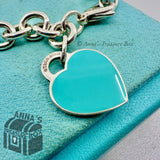 Return To Tiffany & Co. 925 Silver Blue Enamel RTT Heart 7.75" Bracelet (pouch)