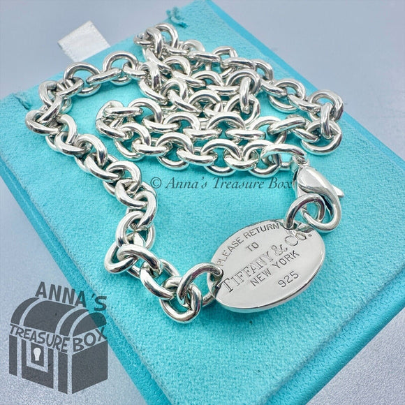 Tiffany & Co. 925 Silver Vintage RTT Oval Tag Choker 15.75