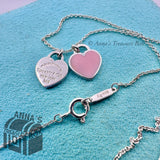 Tiffany & Co. 925 Silver Mini Pink Enamel RTT Hearts 16” Necklace (pouch)