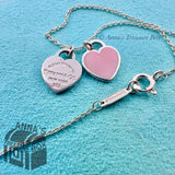 Tiffany & Co. 925 Silver Mini Pink Enamel RTT Hearts 16” Necklace (pouch)