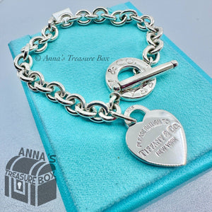 Tiffany & Co. 925 Silver MED RTT Heart Tag Toggle 8.5" Bracelet (pouch)