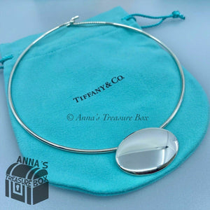 Tiffany & Co. 925 Silver Oval Tag Wire Hook 16" Choker Necklace (pouch)