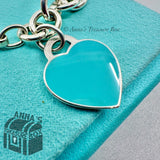 Return To Tiffany & Co. Silver 925 Blue Enamel RTT Heart 7.75" Bracelet (pouch)