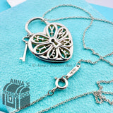 Tiffany & Co. 925 Silver Large Filigree Heart Key Charm 20" Necklace (pouch)