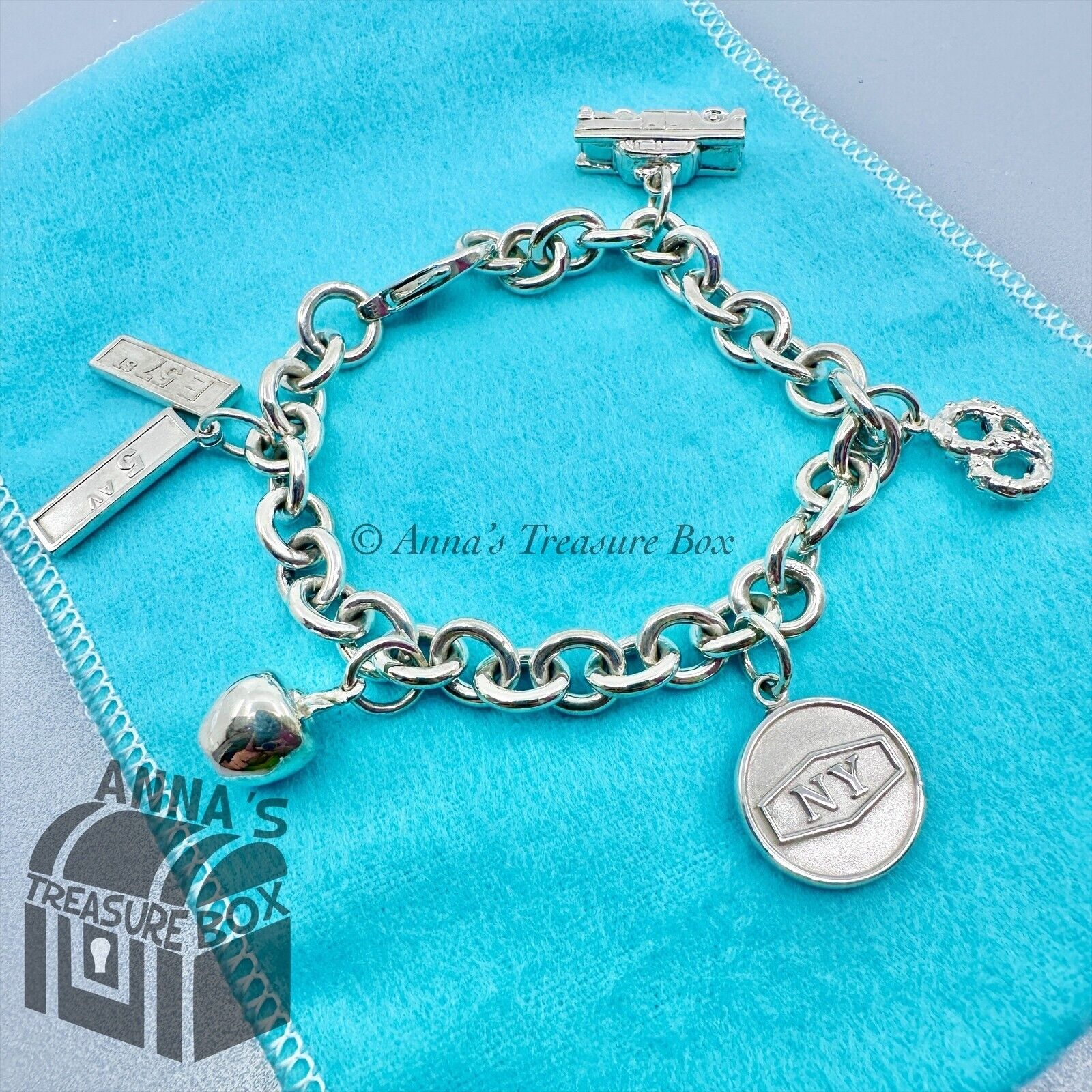 Tiffany & Co. 925 Silver NYC Apple Taxi Pretzel 5th Ave Charm 7.25 Tiffany & Co. 925 Silver NYC Apple Taxi Pretzel 5th Ave Charm 7.25