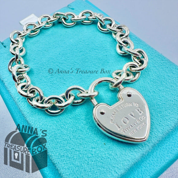 Tiffany & Co. 925 Silver Love Lock Padlock X-Large Chain 8.25