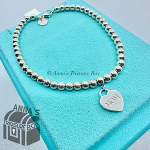 Tiffany & Co. 925 Silver Mini MOM Heart Tag Bead 7.75" Bracelet (pouch)