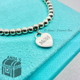 Tiffany & Co. 925 Silver Mini MOM Heart Tag Bead 7.75" Bracelet (pouch)