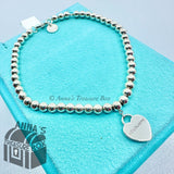 Tiffany & Co. 925 Silver Mini MOM Heart Tag Bead 7.75" Bracelet (pouch)