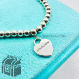 Tiffany & Co. 925 Silver Mini MOM Heart Tag Bead 7.75" Bracelet (pouch)