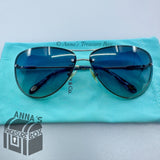 Tiffany & Co. TF 3039-B 6051/4L 61-11 130 Silver Blue Aviator Sunglasses (pouch)