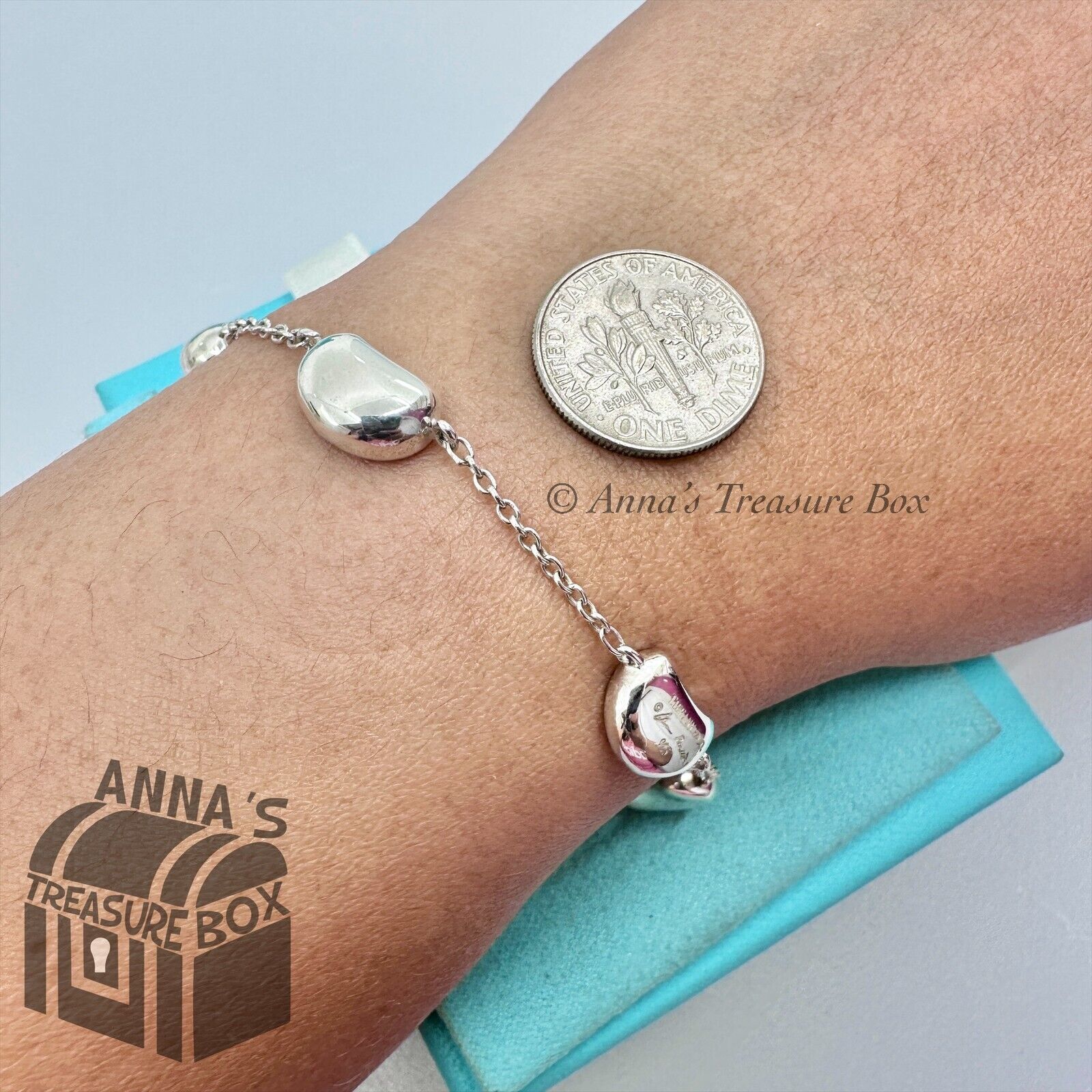 Tiffany & Co. 925 Silver Elsa Peretti 11mm 5 Bean 7