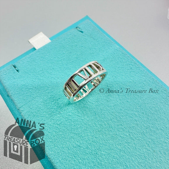 Tiffany & Co. 925 Silver Atlas Open Cutout Wide Ring Sz. 7.5 (pouch)