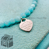 Tiffany & Co. 925 Silver Mini RTT Heart 4mm Amazonite 7.5" Bracelet (pouch)