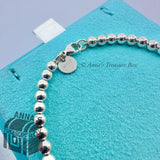 Tiffany & Co. 925 Silver 4mm Bead Blue Mini Dangle RTT Heart 7" Bracelet (pouch)