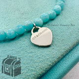 Tiffany & Co. 925 Silver Mini RTT Heart 4mm Amazonite 7.5" Bracelet (pouch)