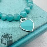 Tiffany & Co. 925 Silver 8mm Amazonite Blue Heart 7" Bracelet (pouch)