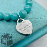 Tiffany & Co. 925 Silver 8mm Amazonite Blue Heart 7" Bracelet (pouch)