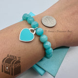 Tiffany & Co. 925 Silver 8mm Amazonite Blue Heart 7" Bracelet (pouch)