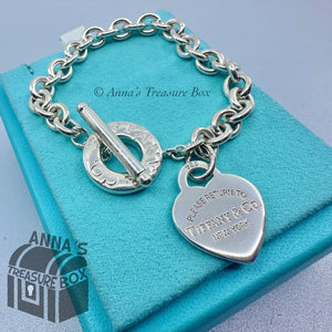 Tiffany & Co. 925 Silver MED RTT Heart Tag Toggle 7.75" Bracelet (bx, pch, rbn)