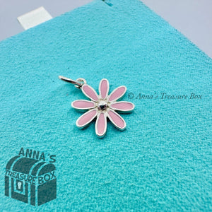 Tiffany & Co. 925 Silver Pink Enamel Daisy Charm (box, pouch, ribbon)