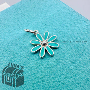 Tiffany & Co. 925 Silver Blue Enamel Daisy Charm Pendant (box, pouch, ribbon)