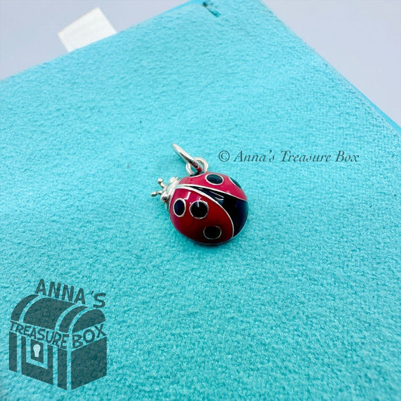 Tiffany & Co. 925 Silver Red Black Enamel Ladybug Pendant Charm (box, pch, rbn)